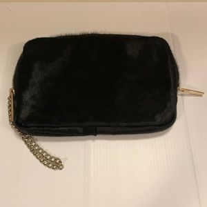 VINTAGE Danier Black Cowhide Bag With Gold Tone Chain Wristlet- Euc